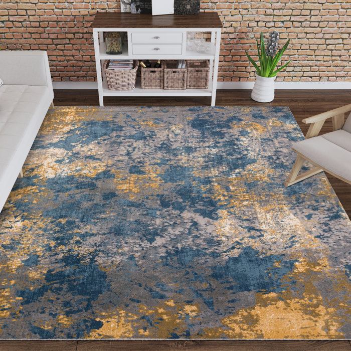 Steelside™ Belmont Power Loom Blue/Gold/Gray Rug & Reviews Wayfair
